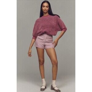 Anthropologie Maeve Tinsel Sweater Pink Violetta Short Sleeve Preppy Small NWT